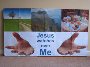 Board showing sections of Psalm 23